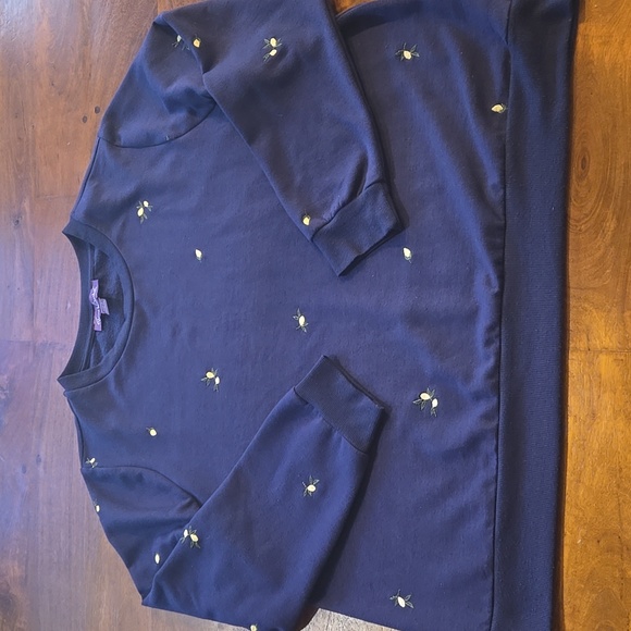 Gloria Vanderbilt Tops - Gloria Vanderbilt Navy Blue Lemon Embroidered Crewneck Sweatshirt Size XXL